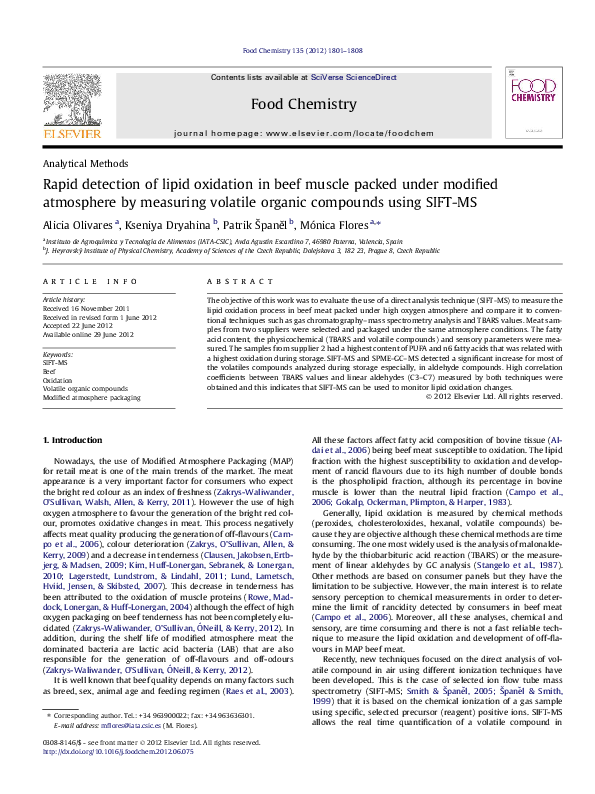 (PDF) Rapid detection of lipid oxidation in beef muscle packed under ...