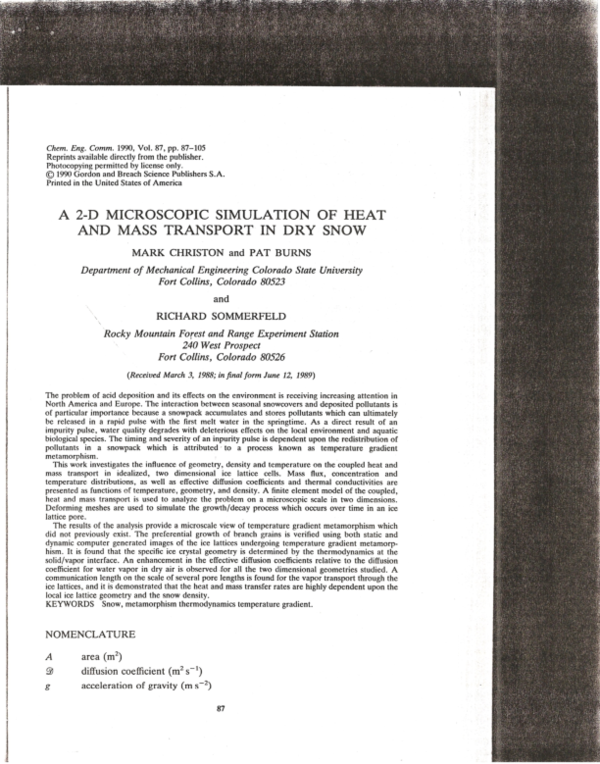 (PDF) A 2-D MICROSCOPIC SIMULATION OF HEAT AND MASS TRANSPORT IN DRY SNOW