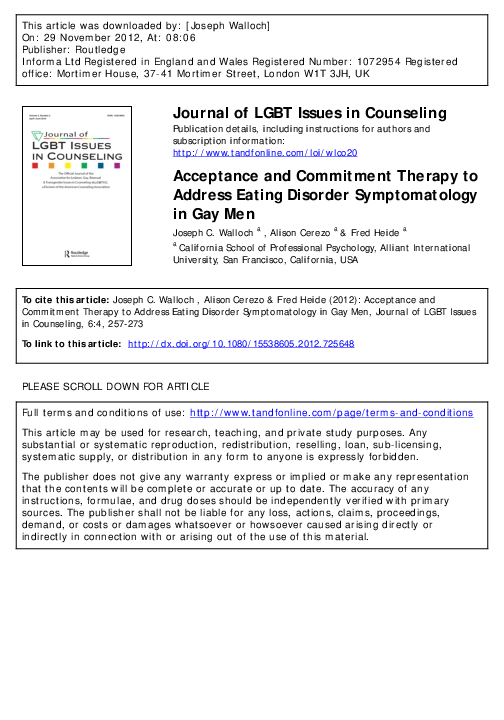 (PDF) Acceptance and Commitment Therapy to Address Eating Disorder ...