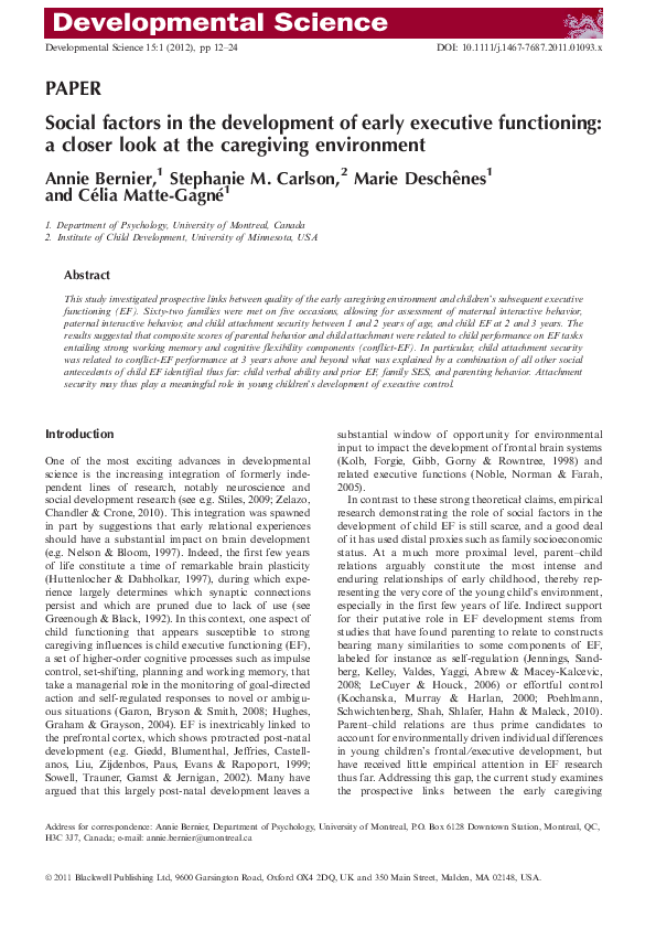(PDF) Social factors in the Development of Early Executive Functioning ...