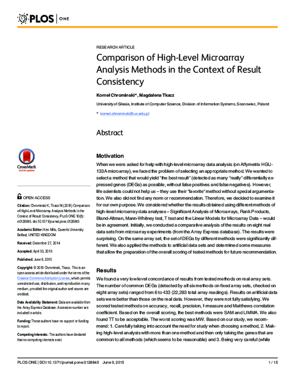 Comparison of High-Level Microarray Analysis Methods in the Context of ...
