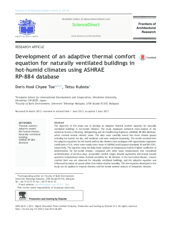 (PDF) Development of an adaptive thermal comfort equation for naturally ...