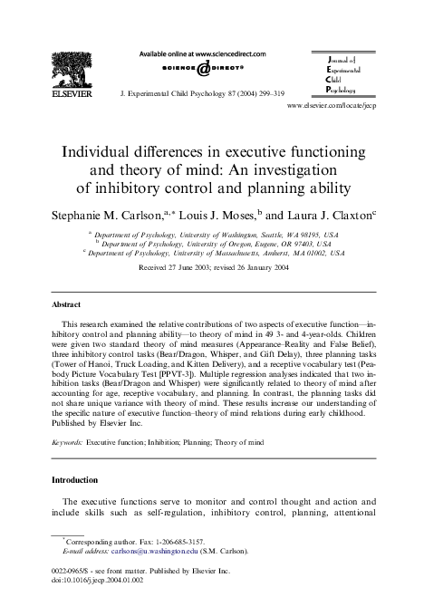 (PDF) Individual Differences in Executive Functioning and Theory of ...