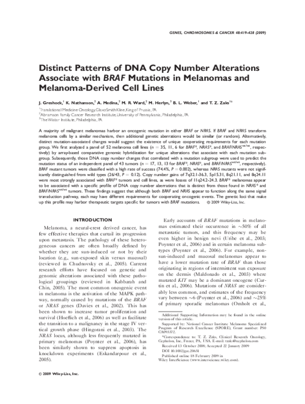 (PDF) Distinct patterns of DNA copy number alterations associate with ...
