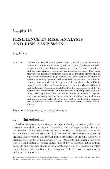 Pdf Resilience In Risk Analysis And Risk Assessment