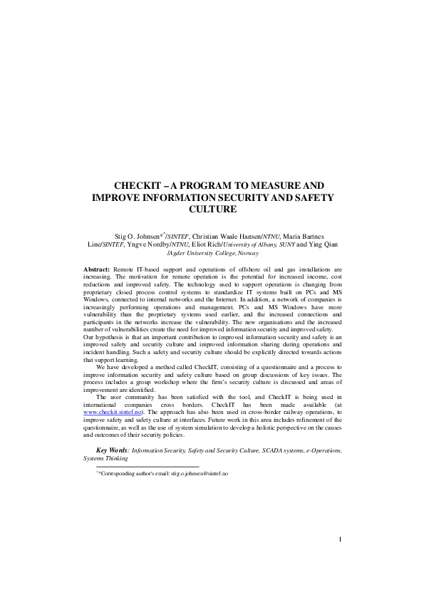 (PDF) CHECKIT-A Program to Measure and Improve Information Security and ...