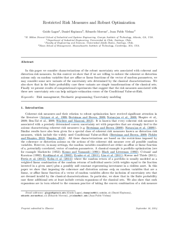 (PDF) Restricted risk measures and robust optimization