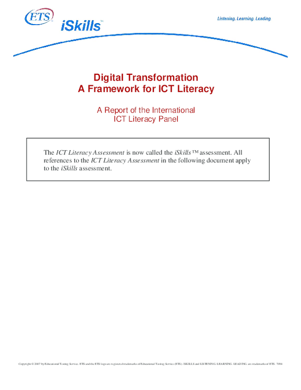 (PDF) Digital Transformation A Framework for ICT Literacy A Report of ...
