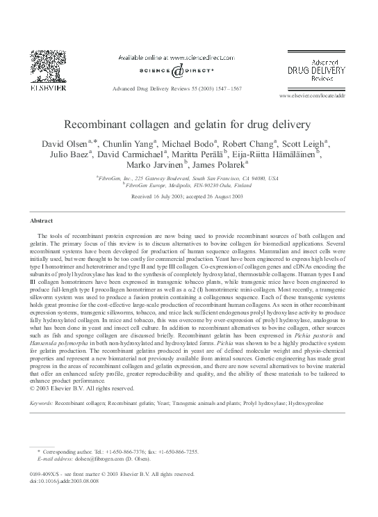 (PDF) collagen and gelatin for drug delivery Julio Baez