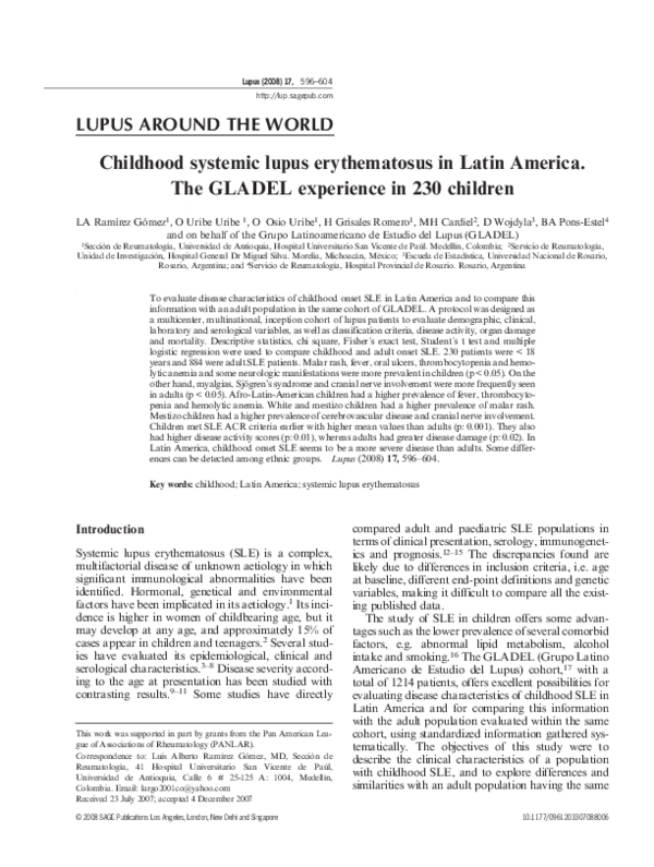 (PDF) Childhood systemic lupus erythematosus in Latin America. The ...