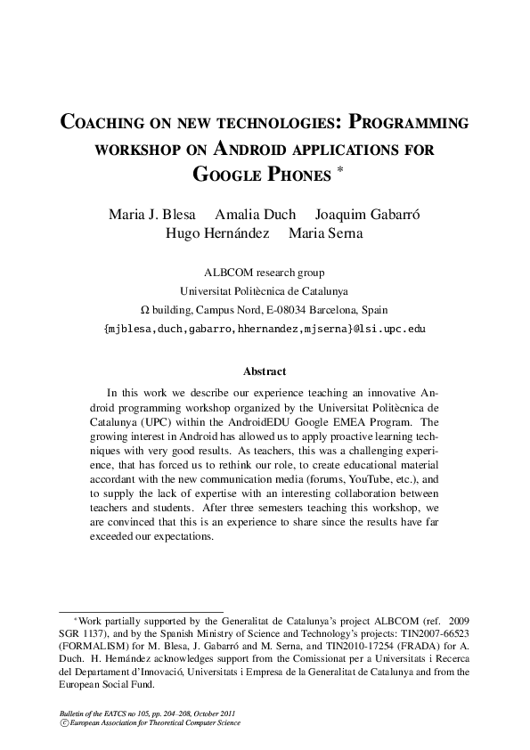(PDF) Coaching on New Technologies: Programming Workshop Android ...