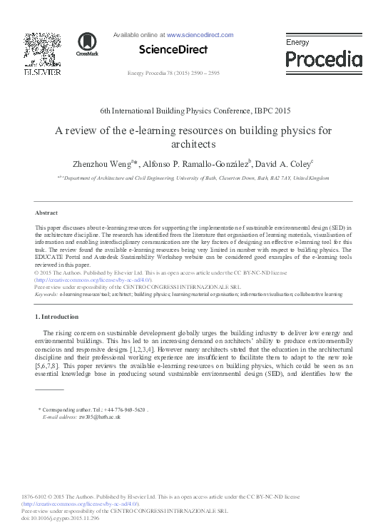 (PDF) A Review of the E-learning Resources on Building Physics for ...