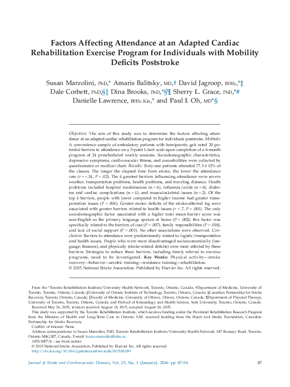(PDF) Factors Affecting Attendance at an Adapted Cardiac Rehabilitation ...