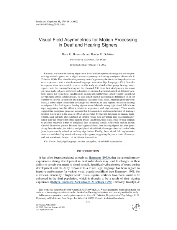 (PDF) Visual Field Asymmetries for Motion Processing in Deaf and ...