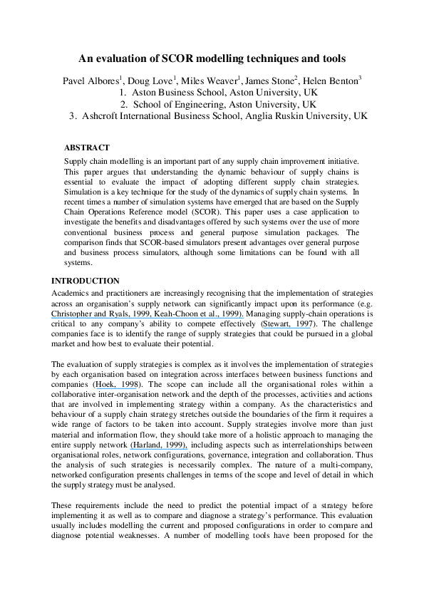 (PDF) An evaluation of SCOR modelling techniques and tools Pavel