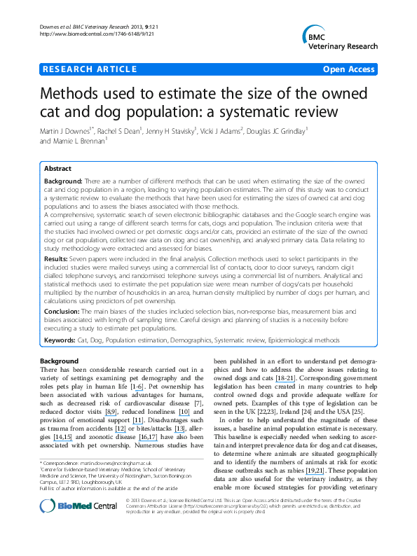 (PDF) Methods used to estimate the size of the owned cat and dog ...
