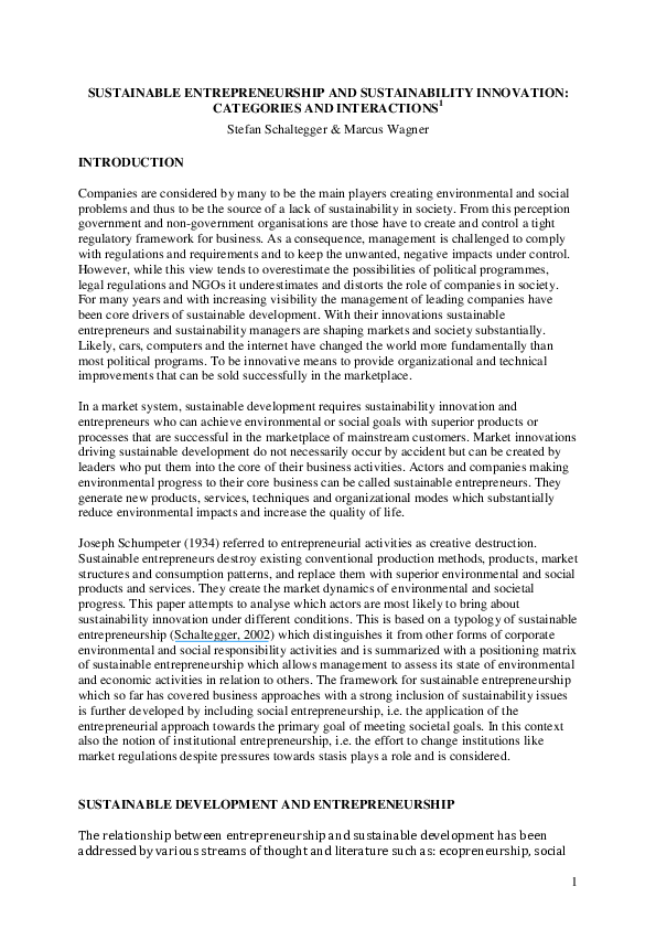 (PDF) Sustainable entrepreneurship and sustainability innovation ...