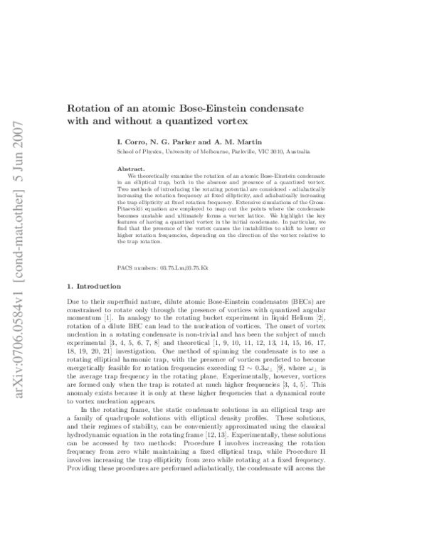 (PDF) Rotation of an atomic Bose–Einstein condensate with and without a ...