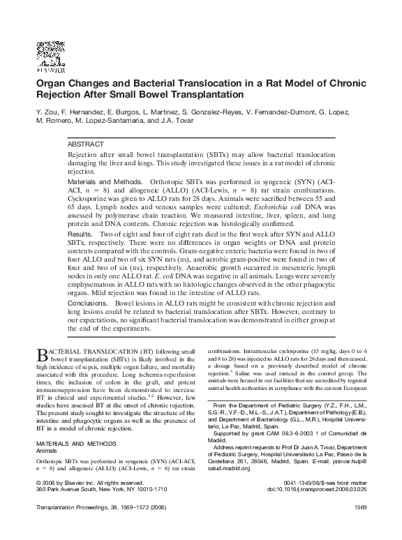 (PDF) Organ Changes and Bacterial Translocation in a Rat Model of ...