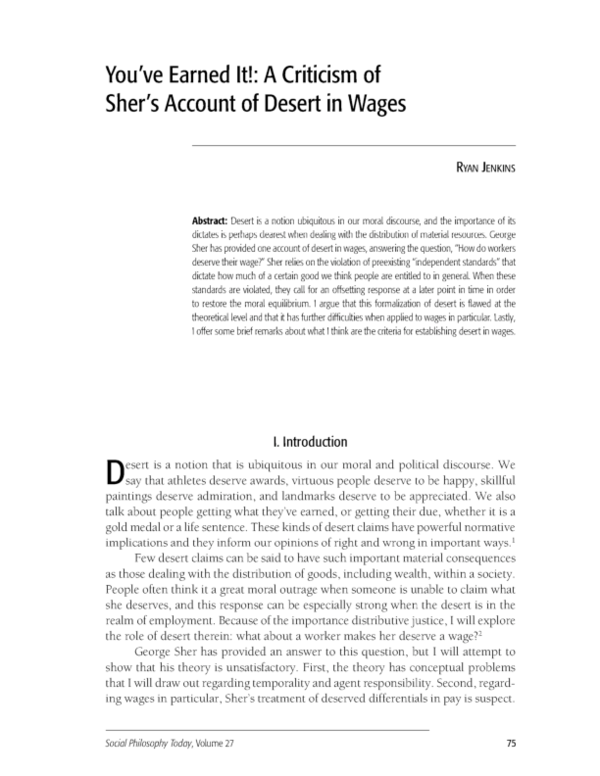 (PDF) You've Earned It!: Is George Sher’s Account of Desert in Wages ...