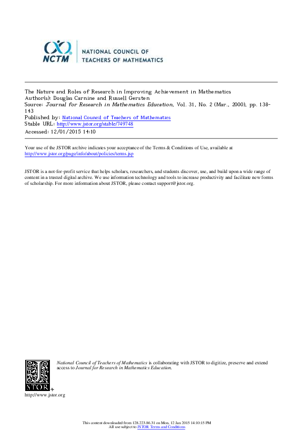 (PDF) The Nature and Roles of Research in Improving Achievement in ...