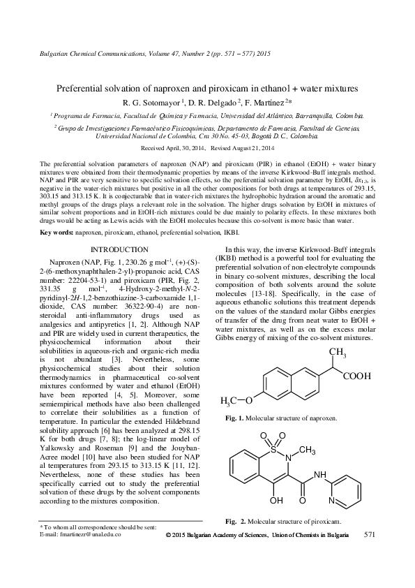 (PDF) Preferential solvation of naproxen and piroxicam in ethanol