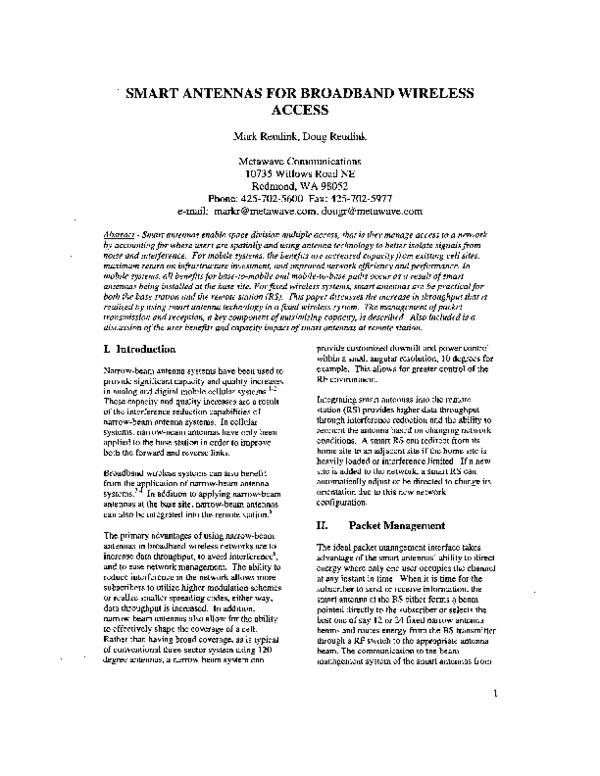 (PDF) Smart antennas for broadband wireless access