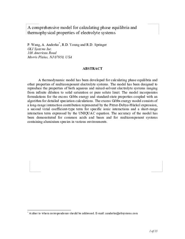 (PDF) A comprehensive model for calculating phase equilibria and ...