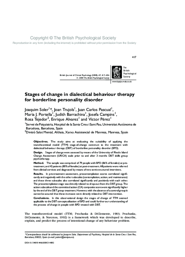 (PDF) Stages of change in dialectical behaviour therapy for borderline ...
