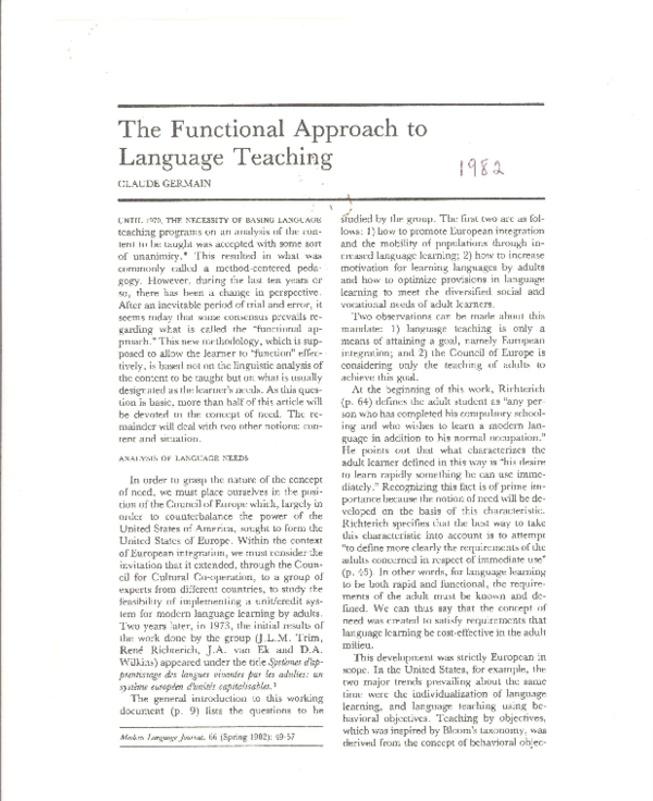 (PDF) The Functional Approach to Language Teaching