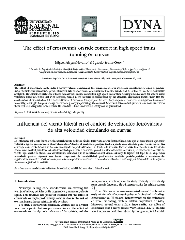 (PDF) The effect of crosswinds on ride comfort in high speed trains ...