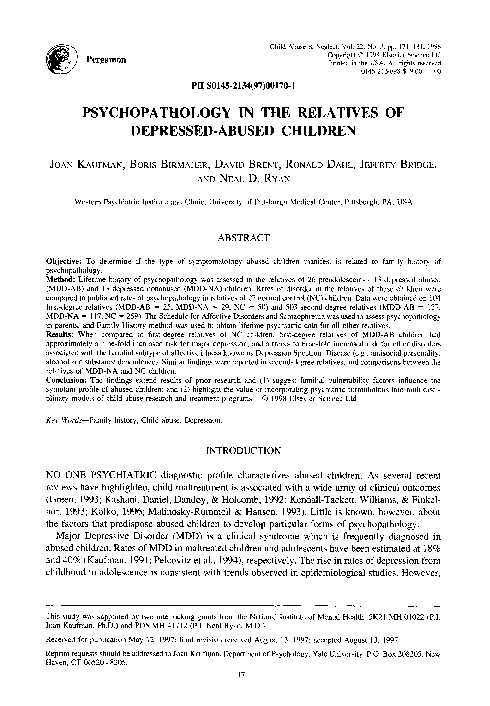 (PDF) Psychopathology in the relatives of depressed-abused children