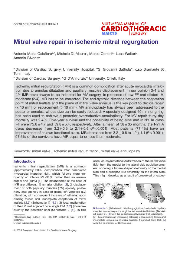 (PDF) Mitral Valve Repair for Ischemic Mitral Regurgitation