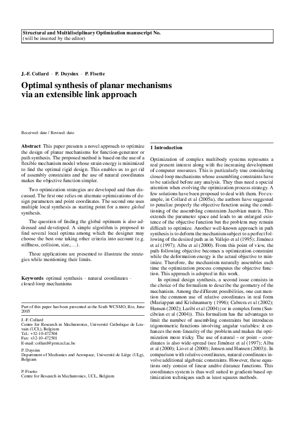 (PDF) Optimal synthesis of mechanisms using time-varying dimensions and ...