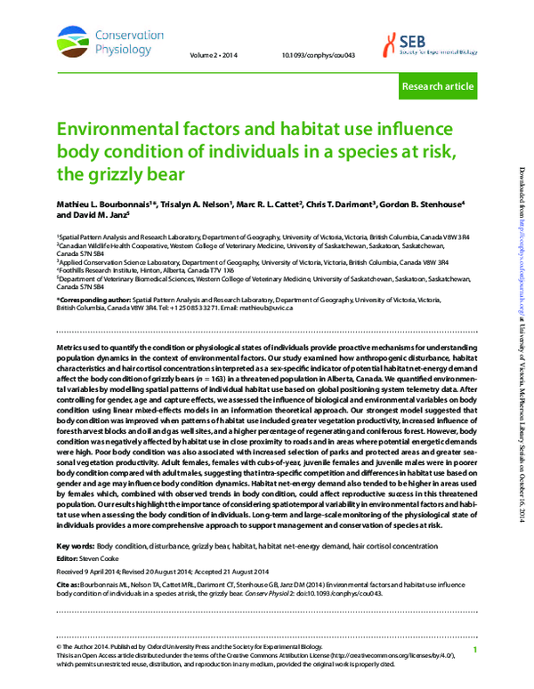 (PDF) Environmental factors and habitat use influence body condition of ...
