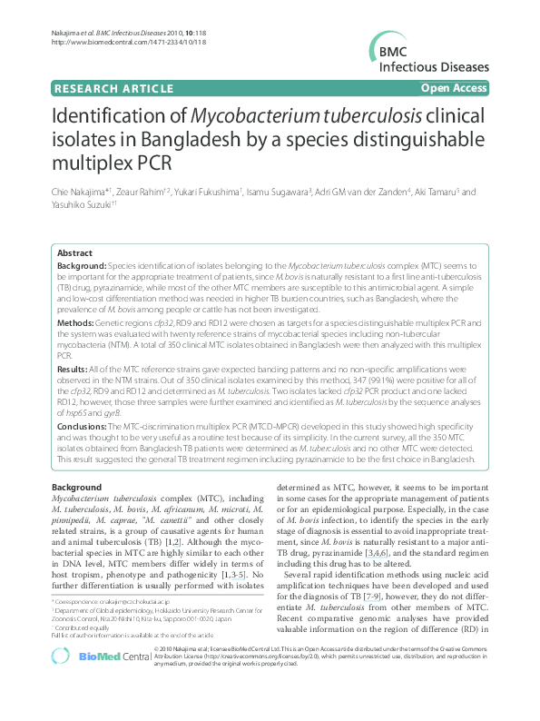 (PDF) Identification of Mycobacterium tuberculosis complex based on ...