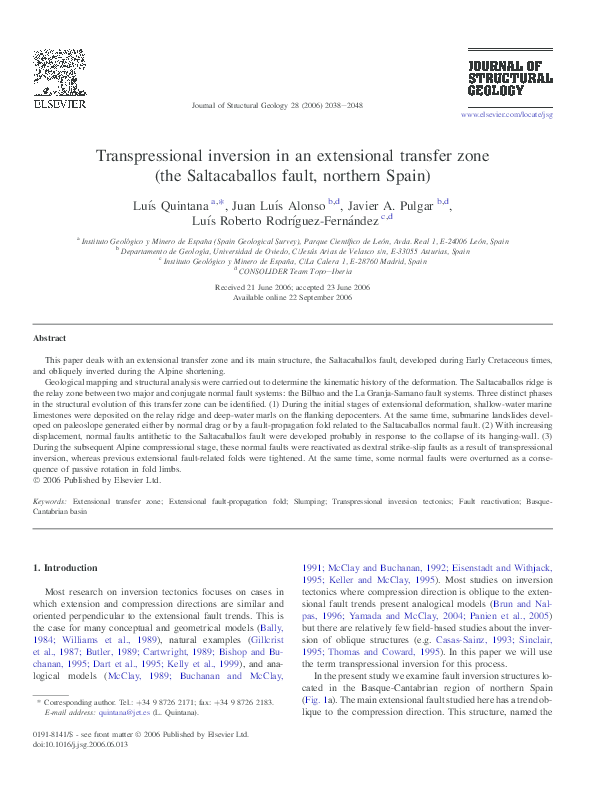 (PDF) Transpressional inversion in an extensional transfer zone (the ...