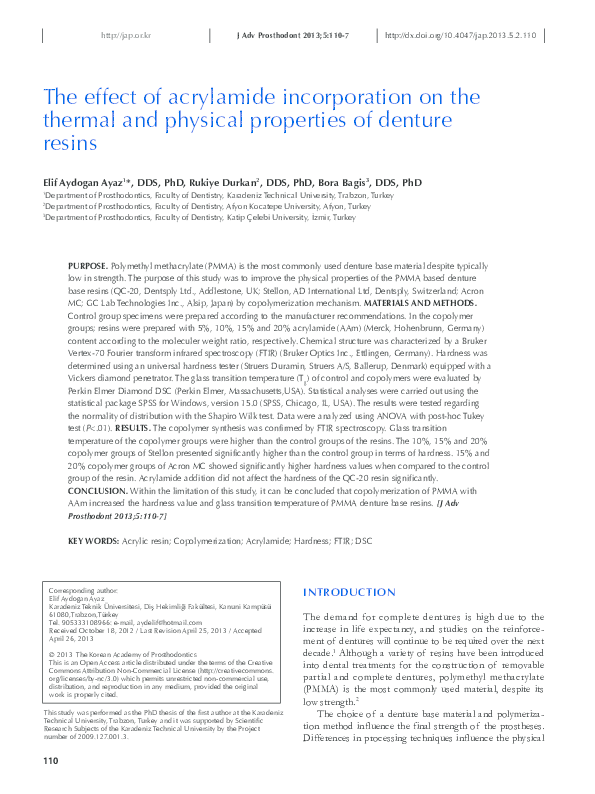 (PDF) The effect of acrylamide incorporation on the thermal and ...