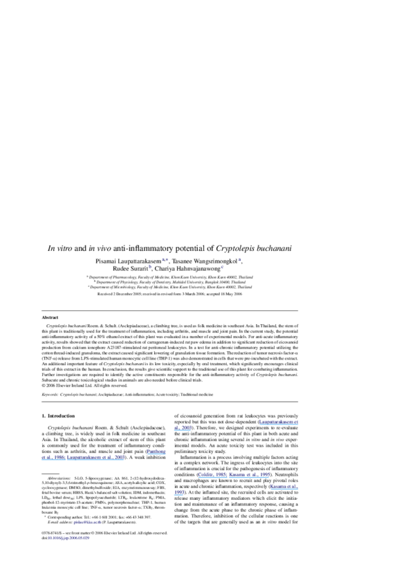 (PDF) In vitro and in vivo anti-inflammatory potential of Cryptolepis ...