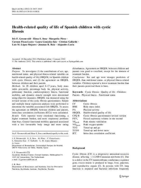 (PDF) Health-related quality of life of Spanish children with cystic ...