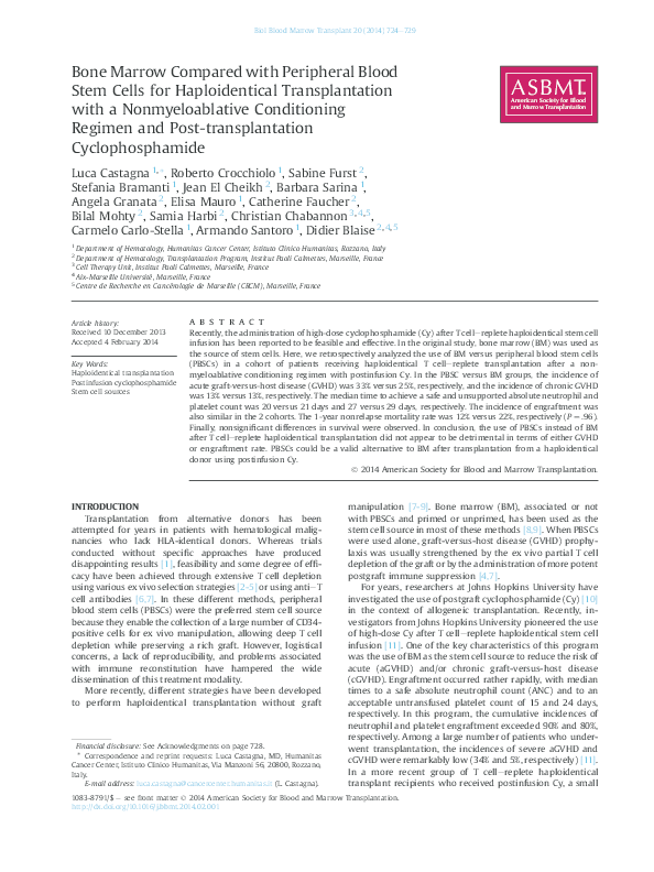 (PDF) Bone Marrow Compared with Peripheral Blood Stem Cells for ...