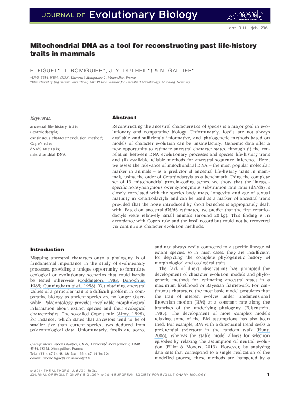(PDF) Mitochondrial DNA as a tool for reconstructing past life-history ...
