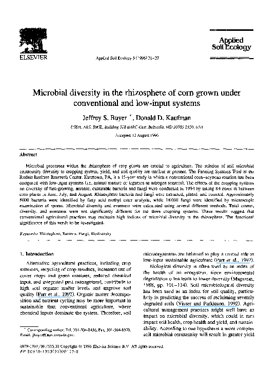 (PDF) Microbial diversity in the rhizosphere of corn grown under ...