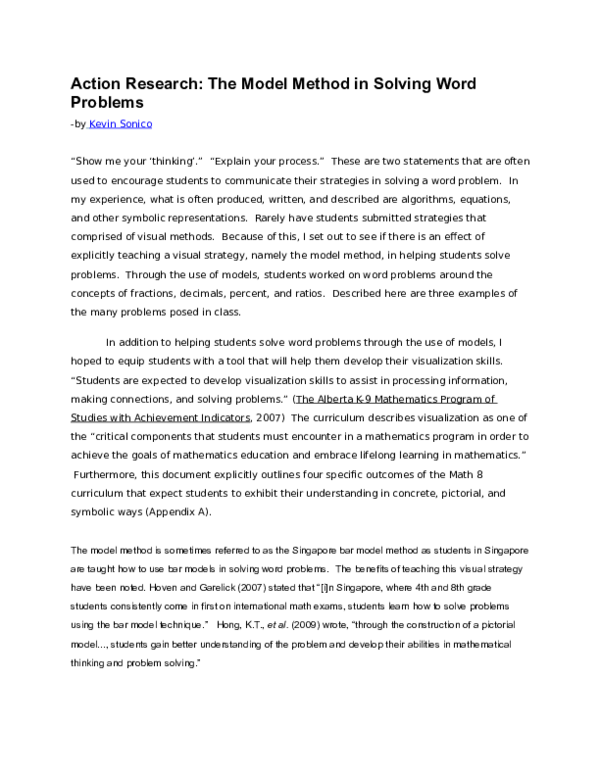 (DOC) Action Research: The Model Method in Solving Word Problems