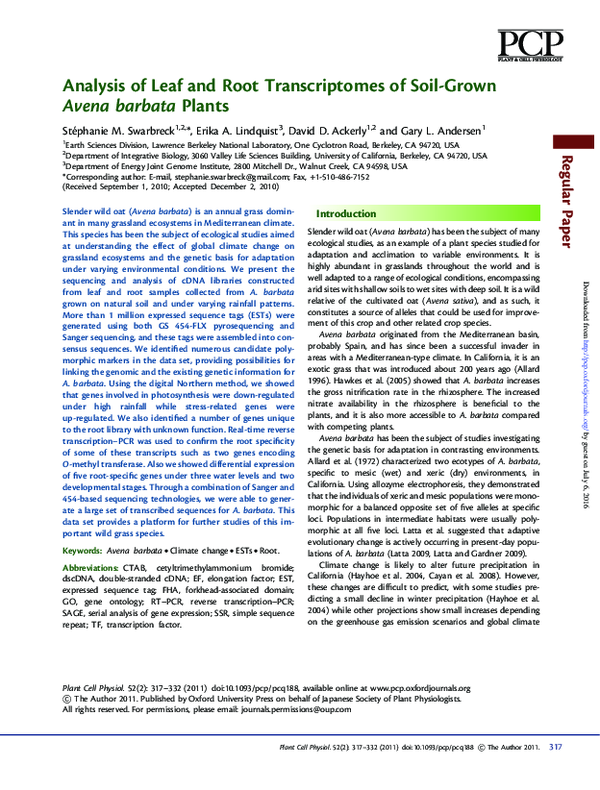 (PDF) Analysis of Leaf and Root Transcriptomes of Soil-Grown Avena ...