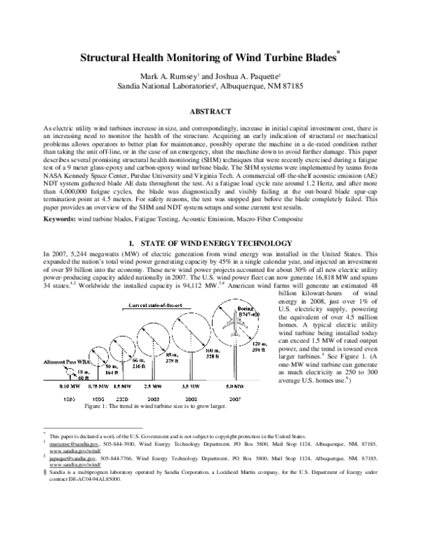 (PDF) Structural health monitoring of wind turbine blade using ...