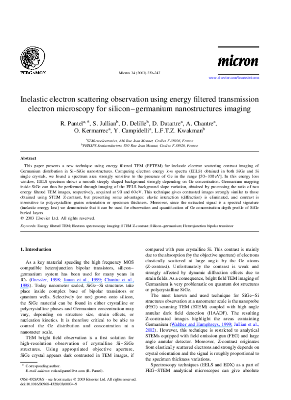 (PDF) Inelastic electron scattering observation using energy filtered