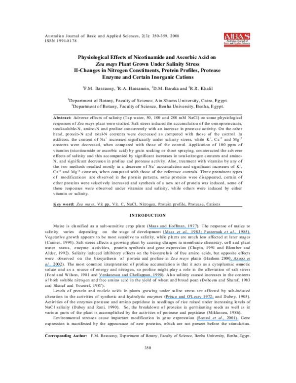 (PDF) Physiological effects of nicotinamide and ascorbic acid on Zea ...