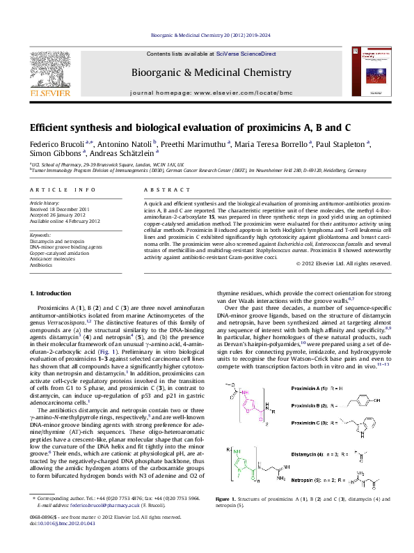 (PDF) Efficient synthesis and biological evaluation of proximicins A, B ...
