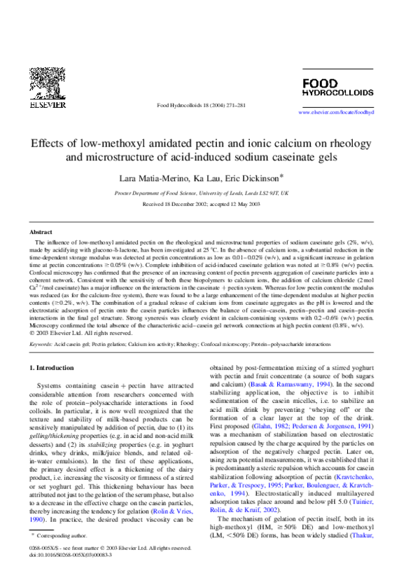 (PDF) Effects of lowmethoxyl amidated pectin and ionic calcium on